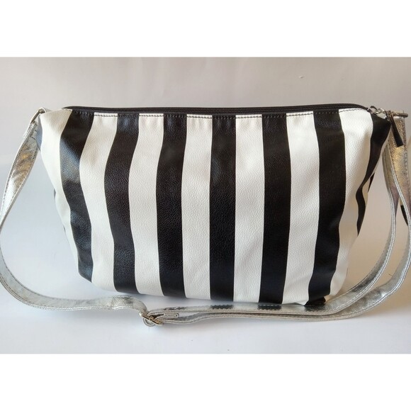 Unbranded Black & White Striped Beetlejuice Inspired Bag w/ Silver Adj Strap - Picture 1 of 13